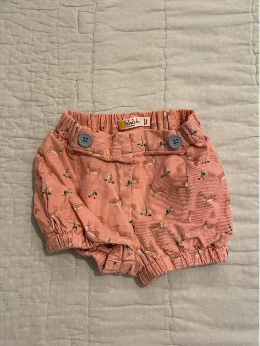 baby boden 12-18 month pink corduory deer print shorts